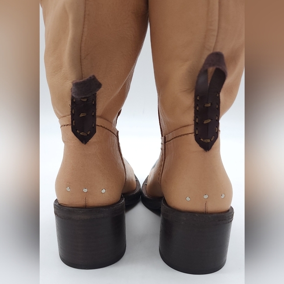 Free People We The Free Beau Tall Rider Boot Leather Natural Tan Cap Toe 8.5 - Picture 11 of 16